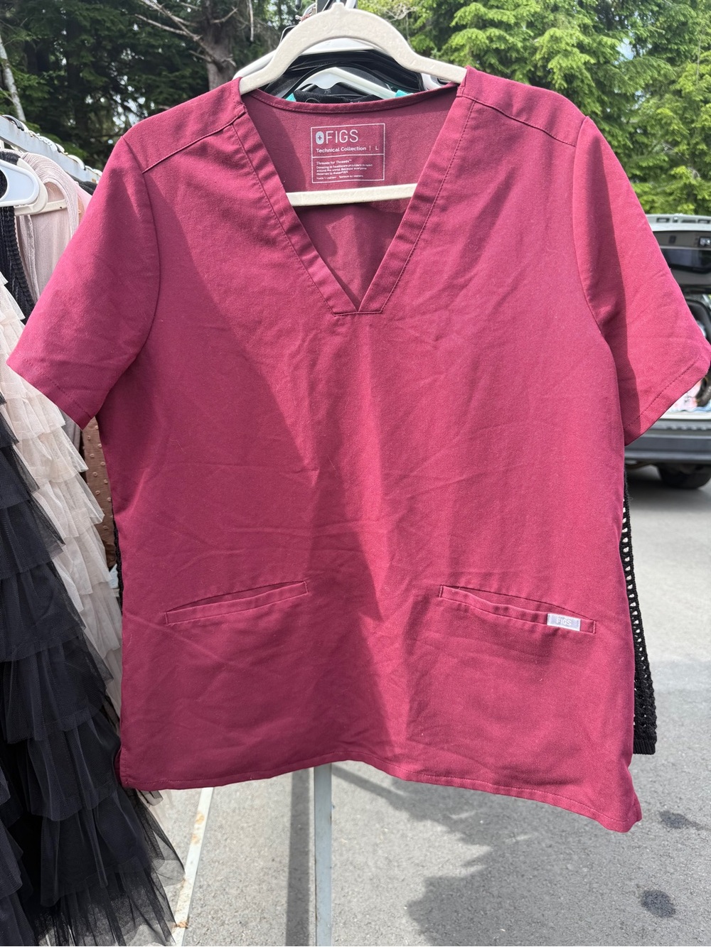 Figs Women's V-Neck Scrub Top in Wine Red